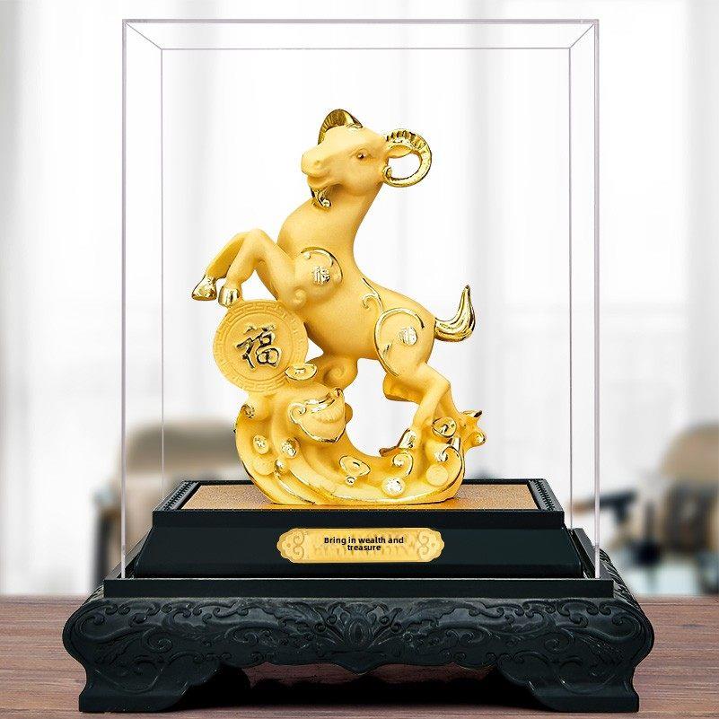 绒沙金羊摆件招财十二生肖招财纳福新年吉祥物家居桌面工艺装饰品