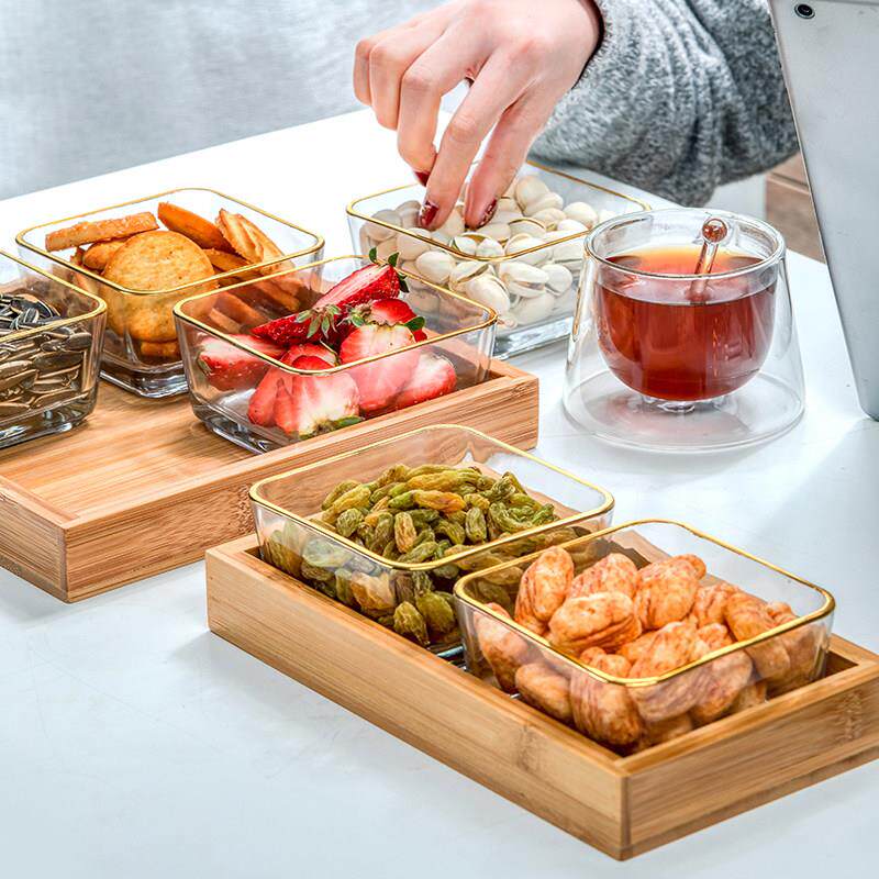 家用玻璃分格水果盘客厅拼盘创意精致干果糖果瓜子零食小吃坚果盘