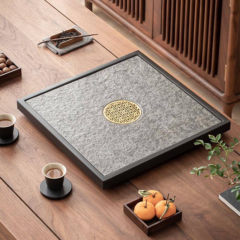 天然乌金石茶盘家用现代简约石材储水排水双用茶台干泡托盘小茶海