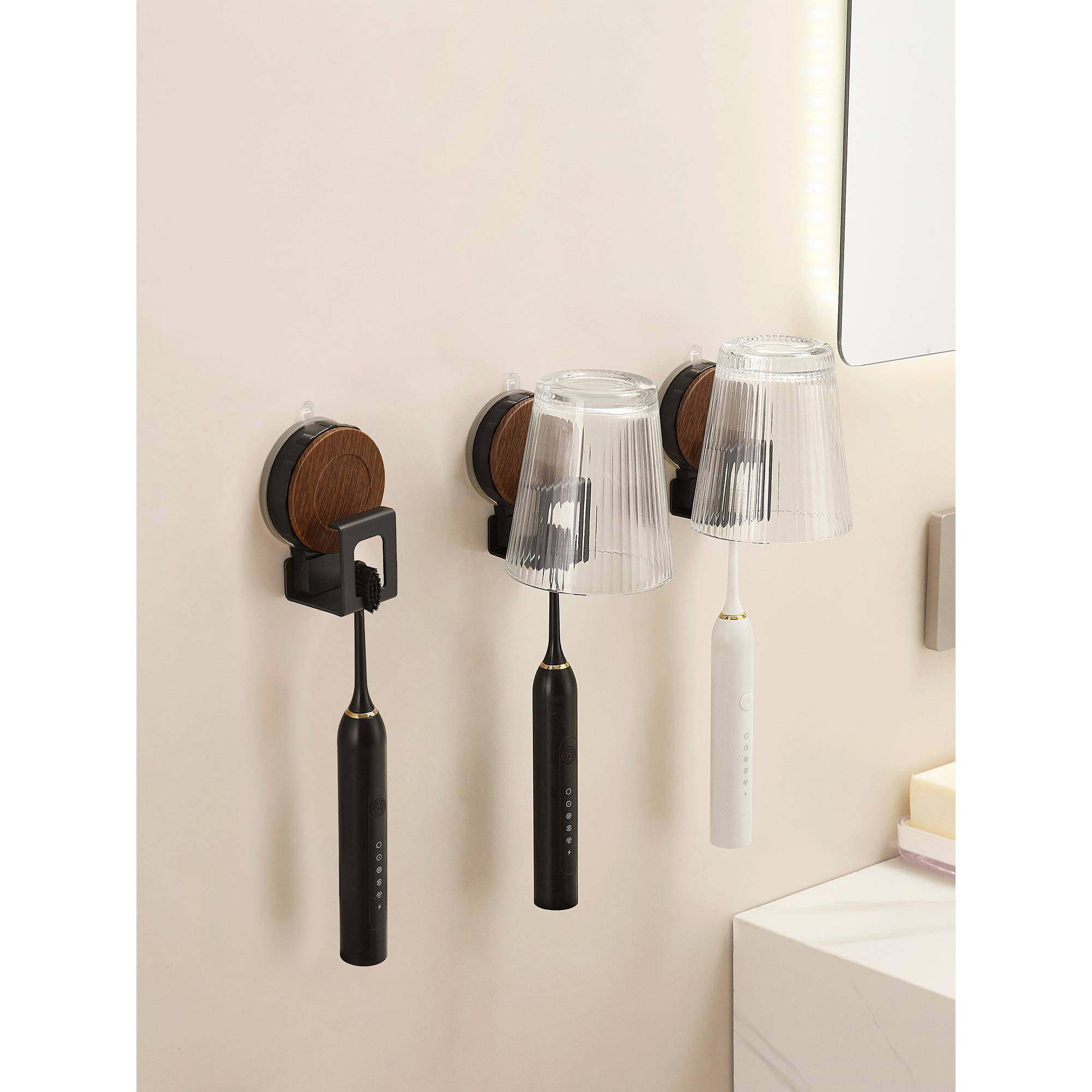 吸盘牙刷置物架中古风卫生间洗漱台免打孔壁挂漱口杯电动牙具架子