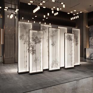 新中式屏风隔断客厅装饰轻移动会所酒店大堂餐厅办公室背景阻隔
