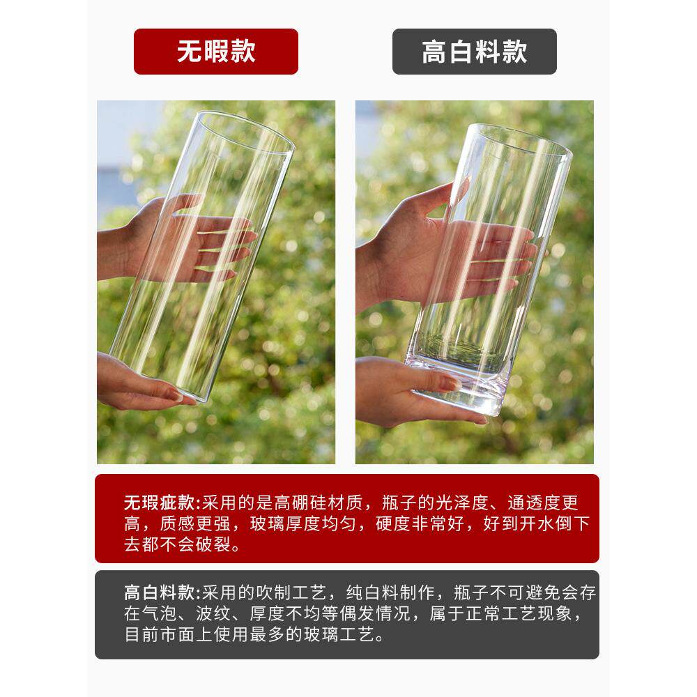 玻璃花瓶透明插花水养鲜花百合富贵竹专用直筒高水培植物高级感大