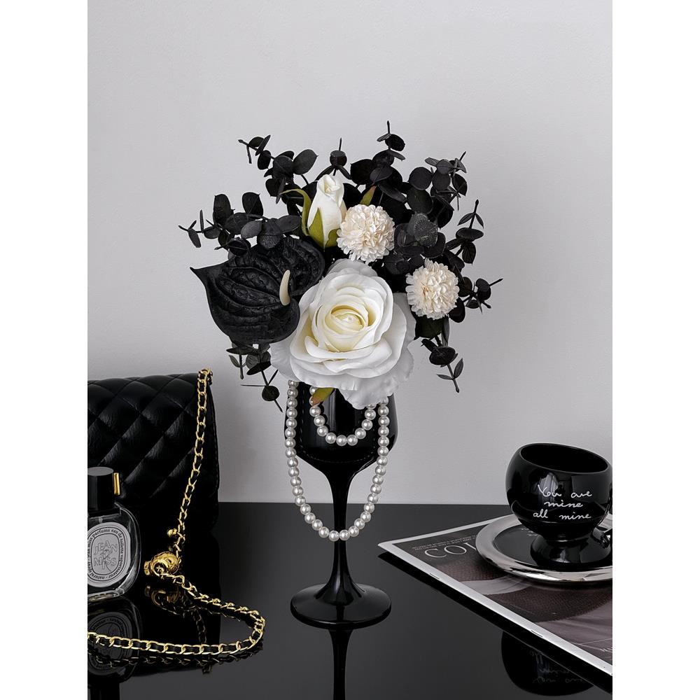 法式轻奢假花仿真花摆设小众高级感花艺餐桌电视柜装饰花瓶摆件