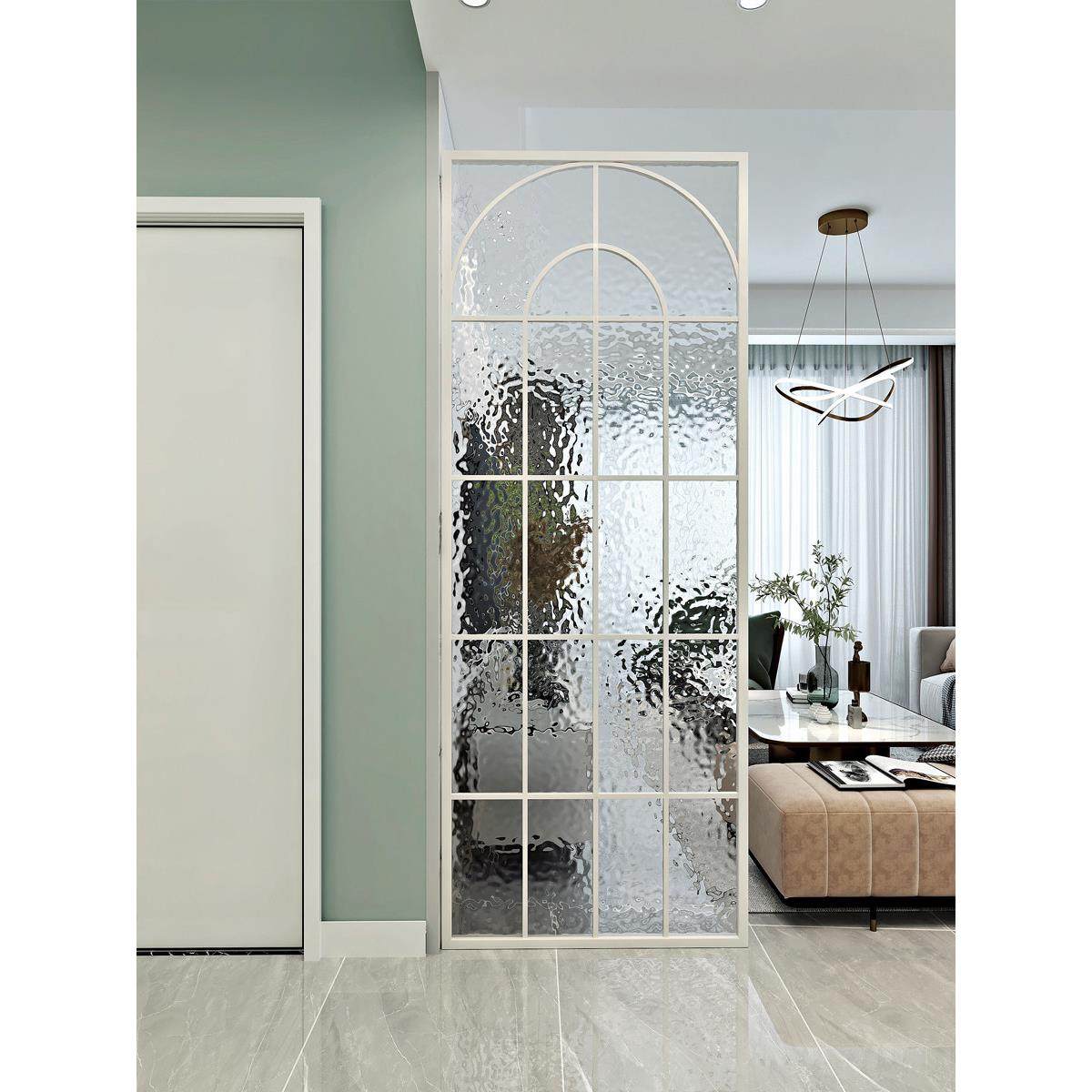 奶油风格法式入口客厅屏风水波长虹玻璃铁不锈钢隔断隔断墙定制