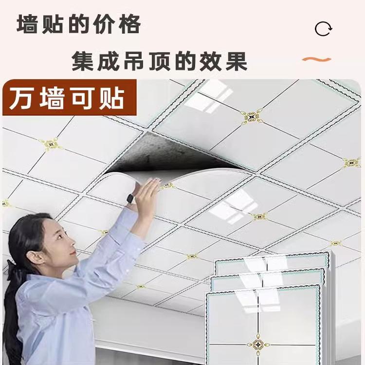 客厅pvc吊顶天花板自装简易顶贴天花板贴纸自粘屋顶装饰遮丑防水