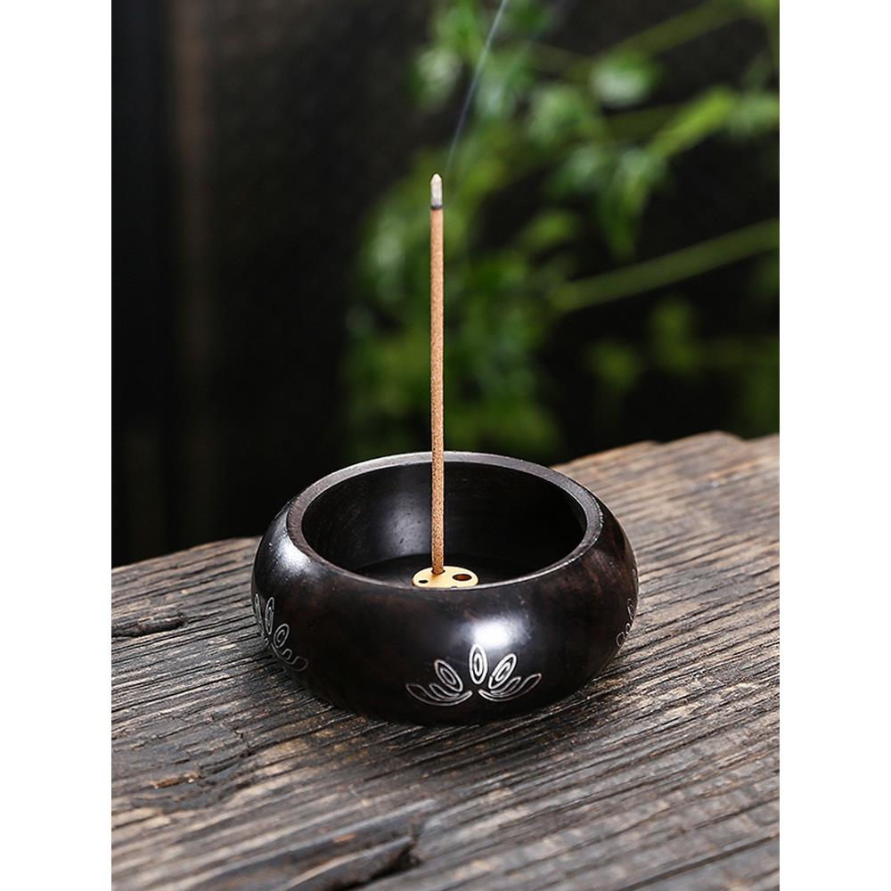 香炉香插檀香盘香线香家用室内禅意仿古酸枝黑檀木圆形迷你木质