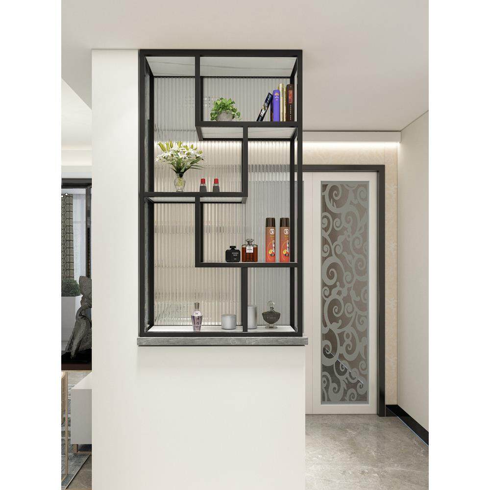 现代简约卫生间半墙玻璃隔断铁艺置物架洗漱台客厅不锈钢屏风定制