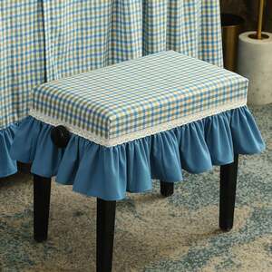 天使雅儿田园 美式格子系列 化妆凳套 小蓝格子 钢琴凳罩