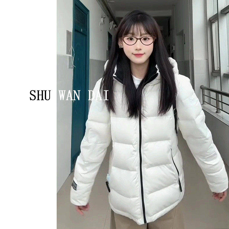 超好看白色连帽排骨棉服女款2025新款屁股洋气显瘦不臃肿袄子