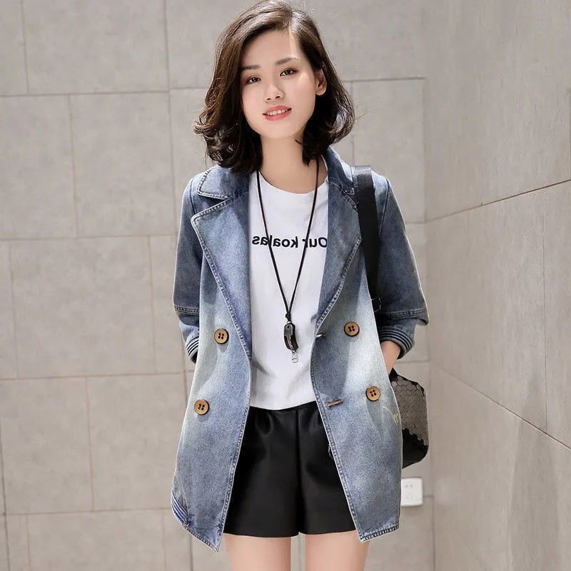 2025新款初秋牛仔外套女中长款时尚显瘦薄款宽松休闲风衣牛仔外穿