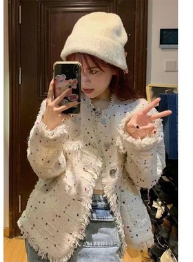 小香风彩色波点外套女秋季新款小众高级感短款流苏夹克上衣百搭