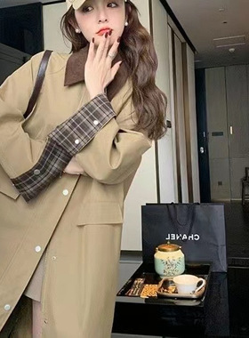 卡其色风衣女2025年秋新款英伦复古宽松大码舒适休闲风衣外套感