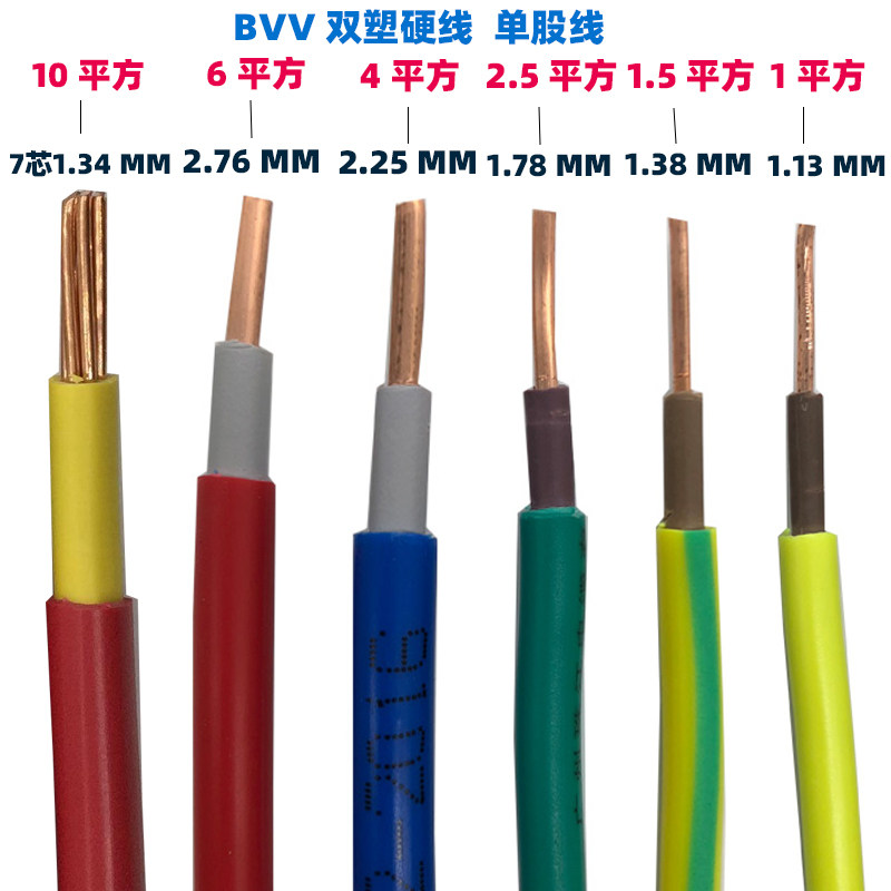 珠江电缆国标电线BVV1 1.5 2.5 4 6平方铜线双塑阻然家装线单芯线