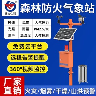 森林防火气象站山洪预警防火灾环境监测报警室外太阳能雨量语音