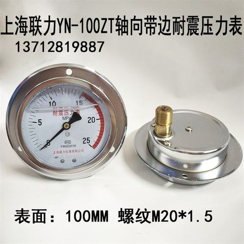 上海联力YN100ZT轴向带边耐震压力表抗震0-1.6 2.5 40MPA M20*1.5