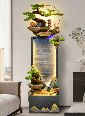 中式循环水幕墙假山流水落t地摆件室内客厅玄关景观招财开业乔迁