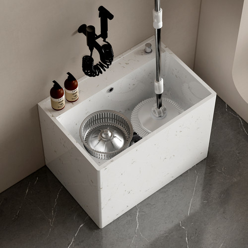 墨臣大理石双驱动带沥水篮拖把池