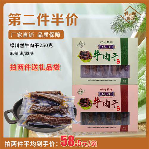 绿川然风干牛肉干250g内蒙特产休闲办公零食健身代餐礼盒送礼