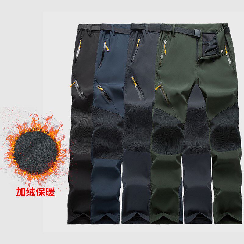 新款男士冲锋裤 加绒加厚单层软壳裤户外抓绒裤 防风保暖运动裤冬