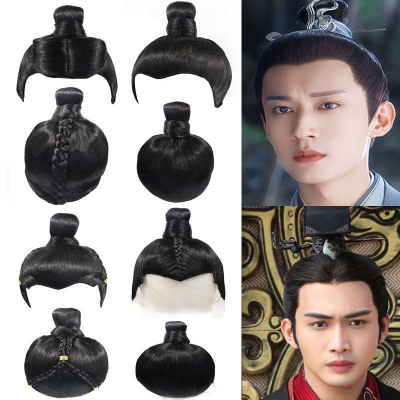 古装新款男汉服假发古代长直发高温丝全头套复古风头发丝造型发套