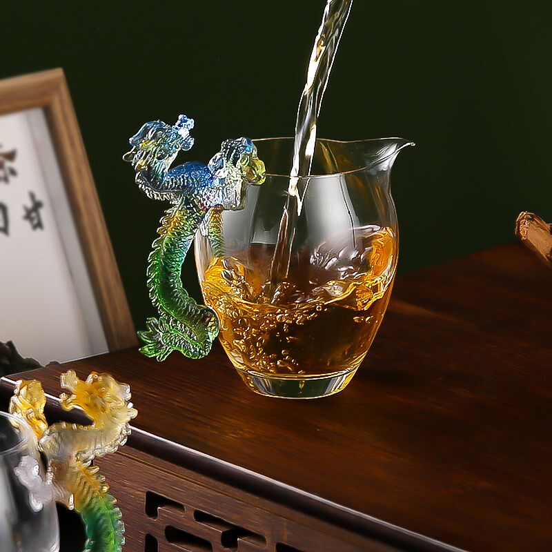 琉璃龙把手公道杯日式玻璃分茶器耐热加厚泡茶杯R茶海透明功夫茶