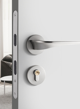 银白色卧室门锁镍拉丝室内房间木门两件式房门锁Q磁吸静音极简门