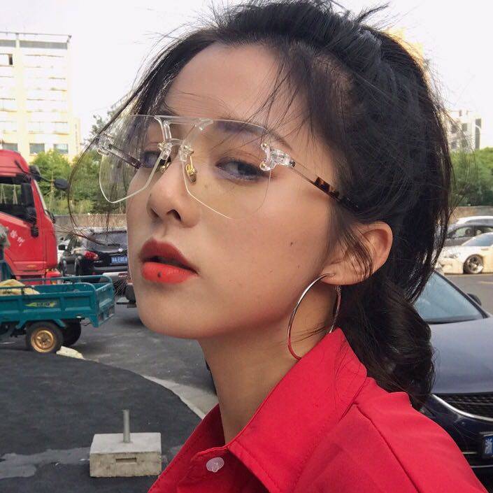 无边框网红眼镜女韩版大框白色透明镜框女近视个性可配大脸男显瘦