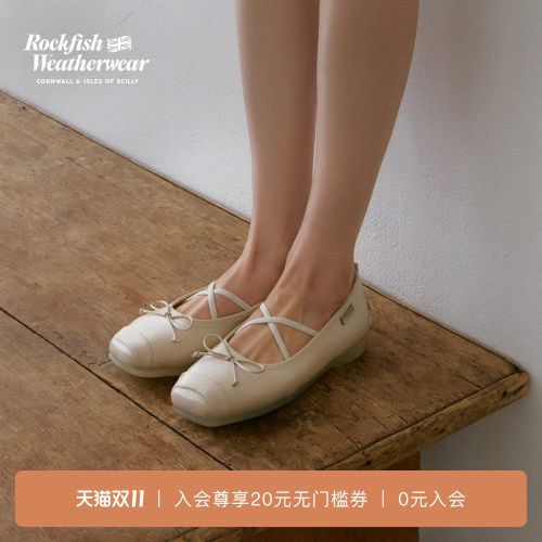 RockfishWeatherwear26秋冬交叉带蝴蝶结芭蕾舞鞋玛丽珍缎面单鞋