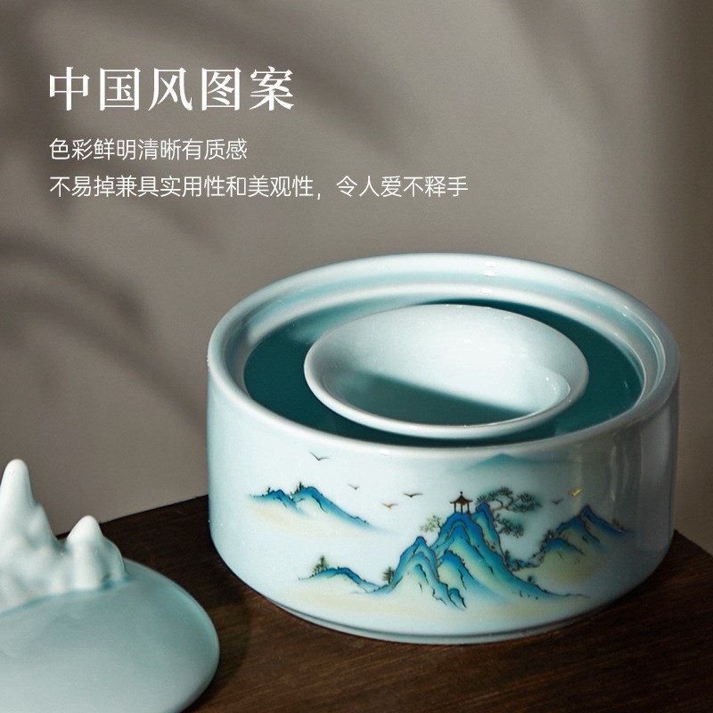 多功能青瓷火锅砚台不易干墨池墨池墨碗文房四宝书法用品墨盒