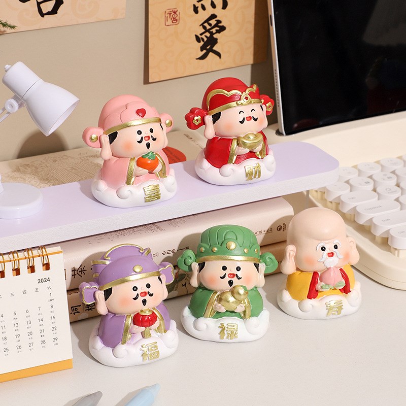 五福临门福气神仙国潮桌面装饰摆件创意树脂趣味财神工位搭子礼品