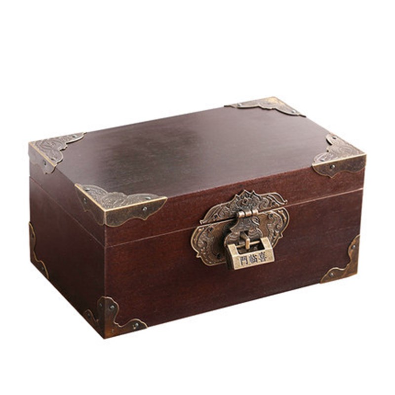 樟木复古带锁盒子香樟木密码木箱木盒收纳木质实木储物箱子收纳盒