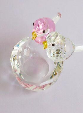 创意家居装饰摆件水晶鸟巢双鸟碗鸟器皿情侣鸟窝水晶工艺品摆件