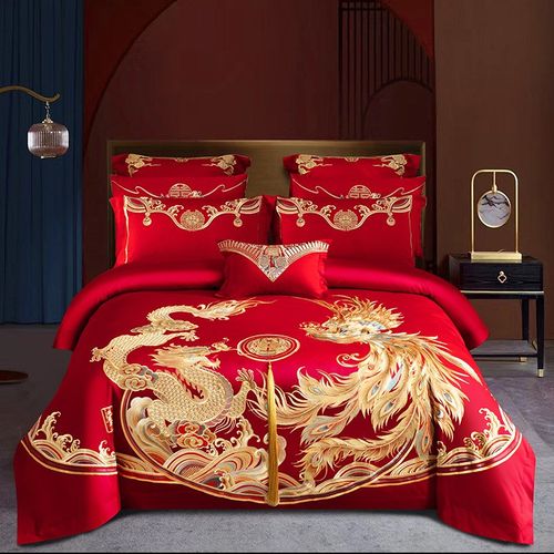 长绒棉140支婚庆四件套中式刺绣婚庆多件套高端婚庆龙凤刺绣套件