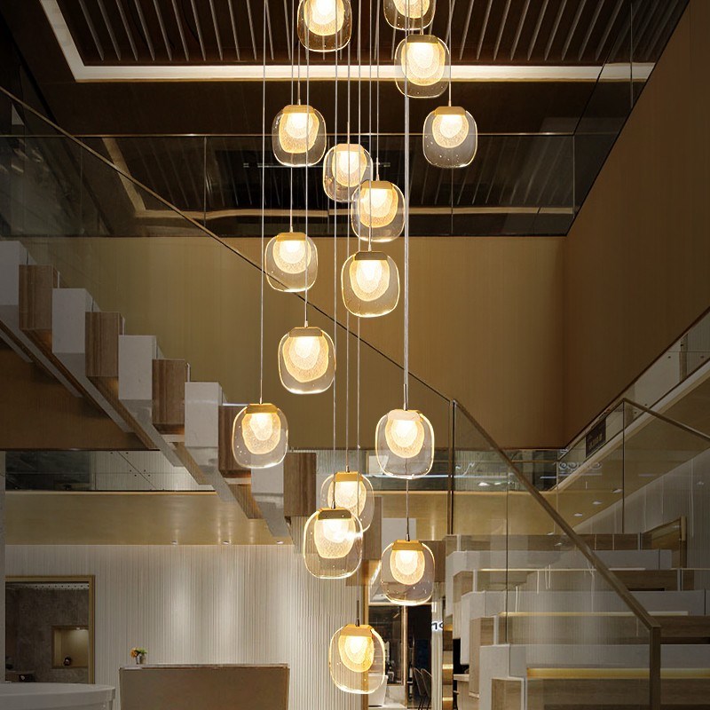 2024米兰设计师别墅楼梯大吊灯售楼部沙盘餐厅吧台艺术水晶玻璃灯