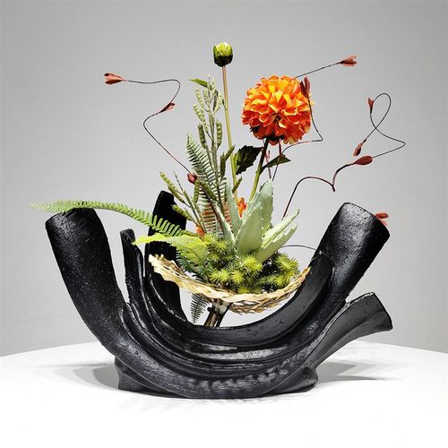 新中式仿真花插花创意树脂花器酒店玄关客厅家居软装假花摆件摆设