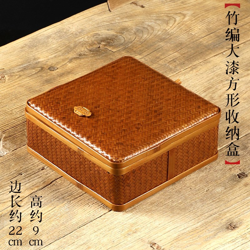 传统复古竹编提篮单层茶具收纳食盒竹编收纳篮茶具收纳盒竹编带盖