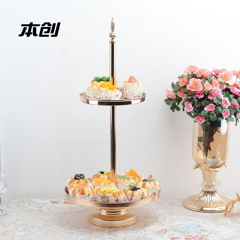 婚庆装饰甜品套双层生日蛋糕架下午茶点心糕点甜品托盘冷餐展示架