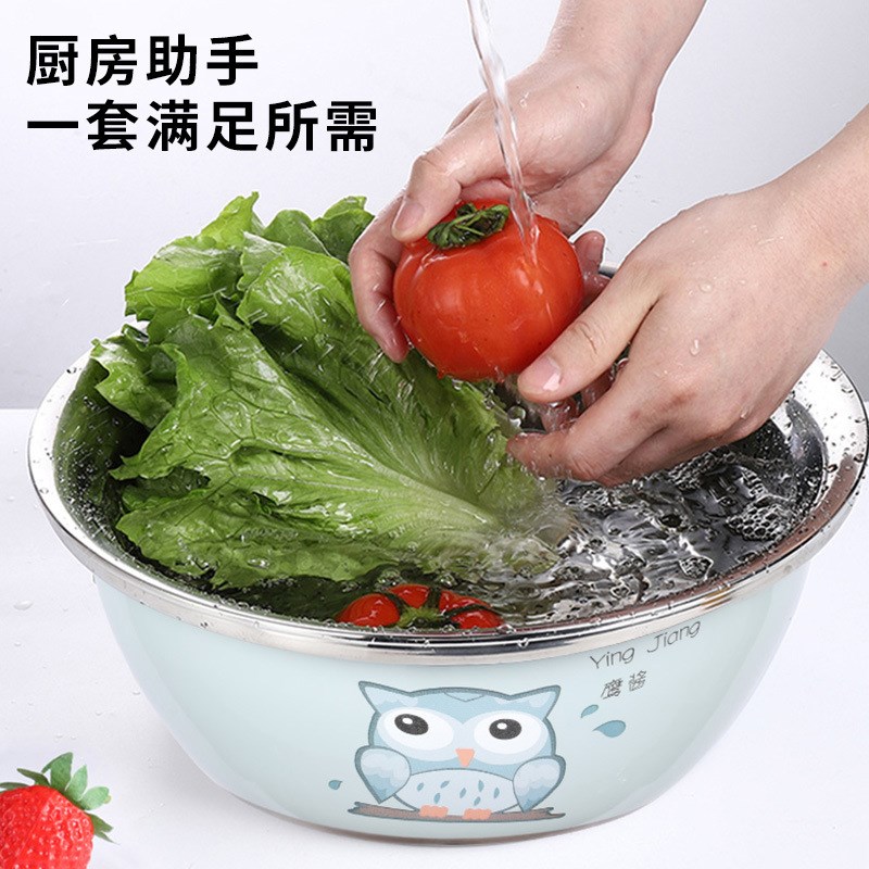 沥水篮不锈钢厨房洗米筛洗菜篮打蛋盆沙拉盆水果篮淘米筛三件套