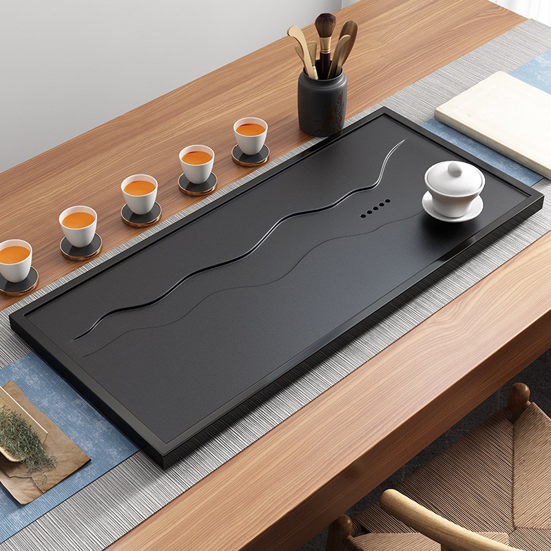 天然乌金石茶盘家用套装全自动一体干泡嵌入式小茶台茶具排水托盘