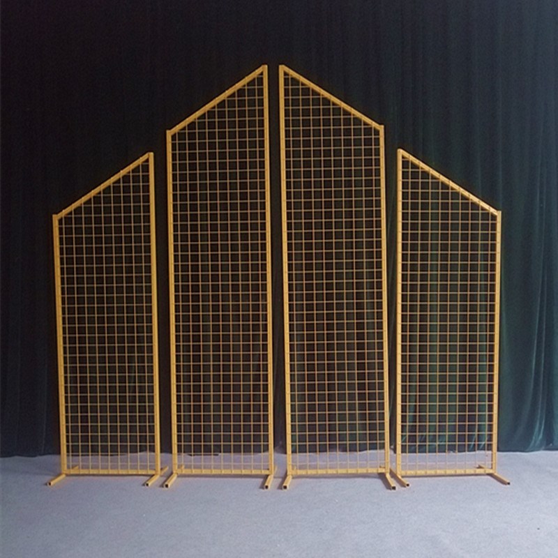 新款婚庆道具铁艺网格屏风摆件婚礼舞台背景网格屏风几何路引摆