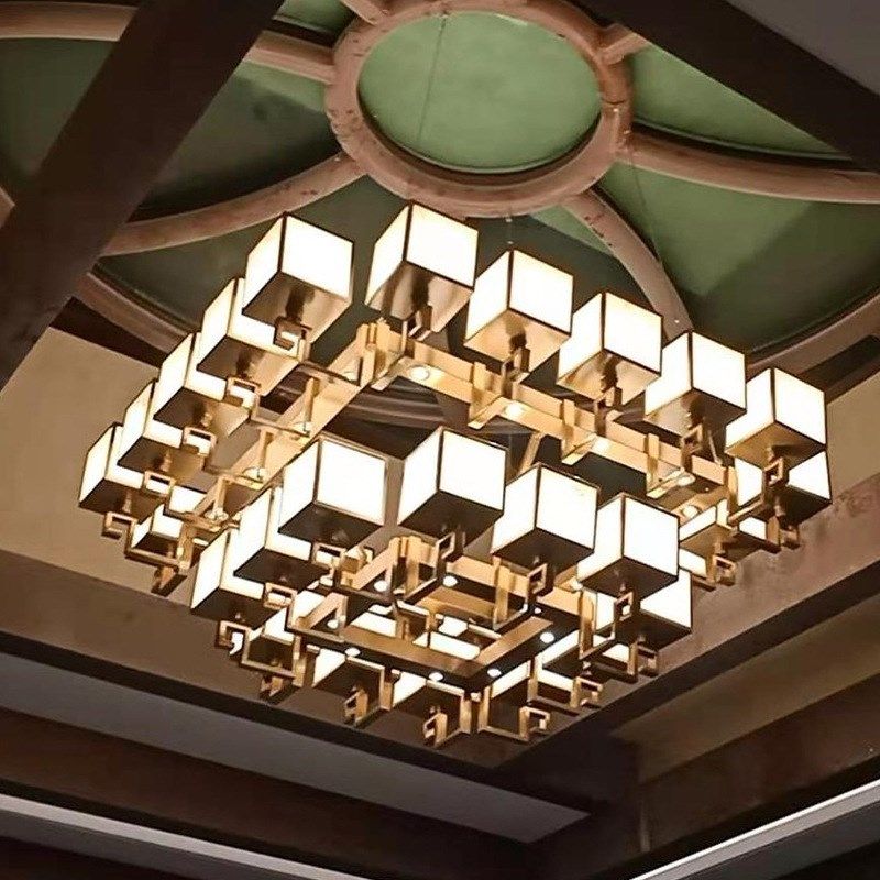 非标工程铁艺正方形布罩仿云石灯罩框架吊灯酒店大堂展厅造型灯具,家装灯饰光源,客厅吊灯,淘宝优惠券,粉丝福利购,淘宝优惠卷