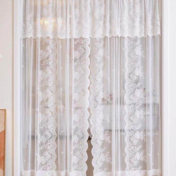 韩式蕾丝窗纱公主风白纱橱窗帘成品田园出租房免打孔门帘魔术贴
