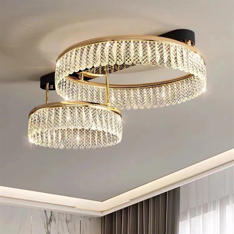 2022新款大气轻奢别墅复式楼大吊水晶圆环楼梯长吊灯客厅水晶吊灯