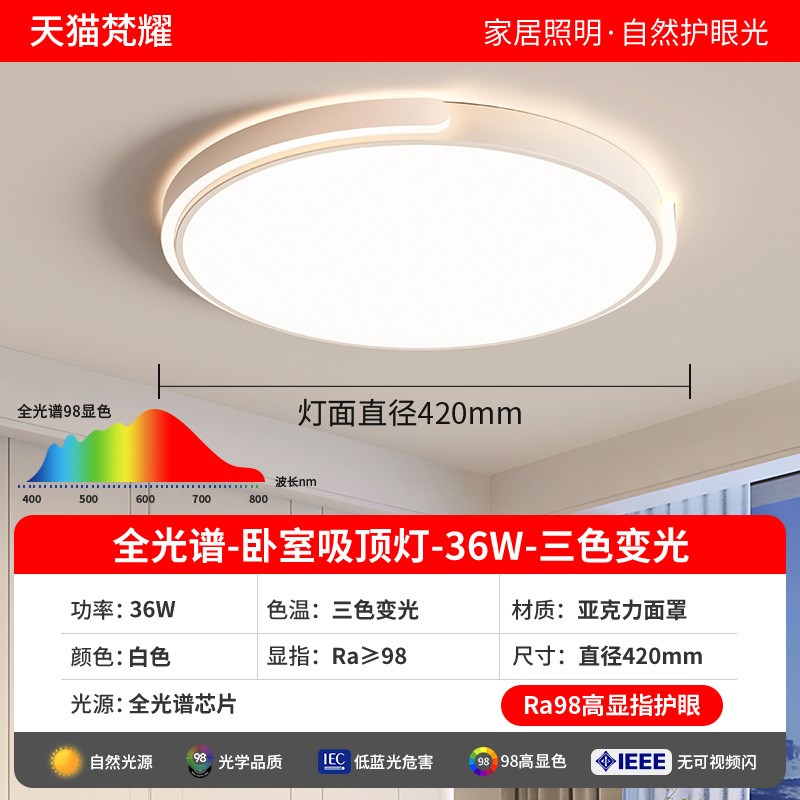 儿童房卧室吸顶灯2025新款房间智能护眼照明书房圆形现代简约灯具