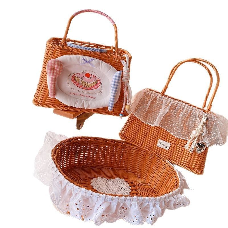 HHD212春游野餐藤编编织手提筐野营食物杂物收纳筐露营小众收纳篮,收纳整理,其他收纳篮,淘宝优惠券,粉丝福利购,淘宝优惠卷