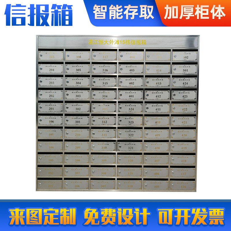 小区信报箱户外不锈钢智能电子别墅挂墙玫瑰金邮政投递快递箱奶箱