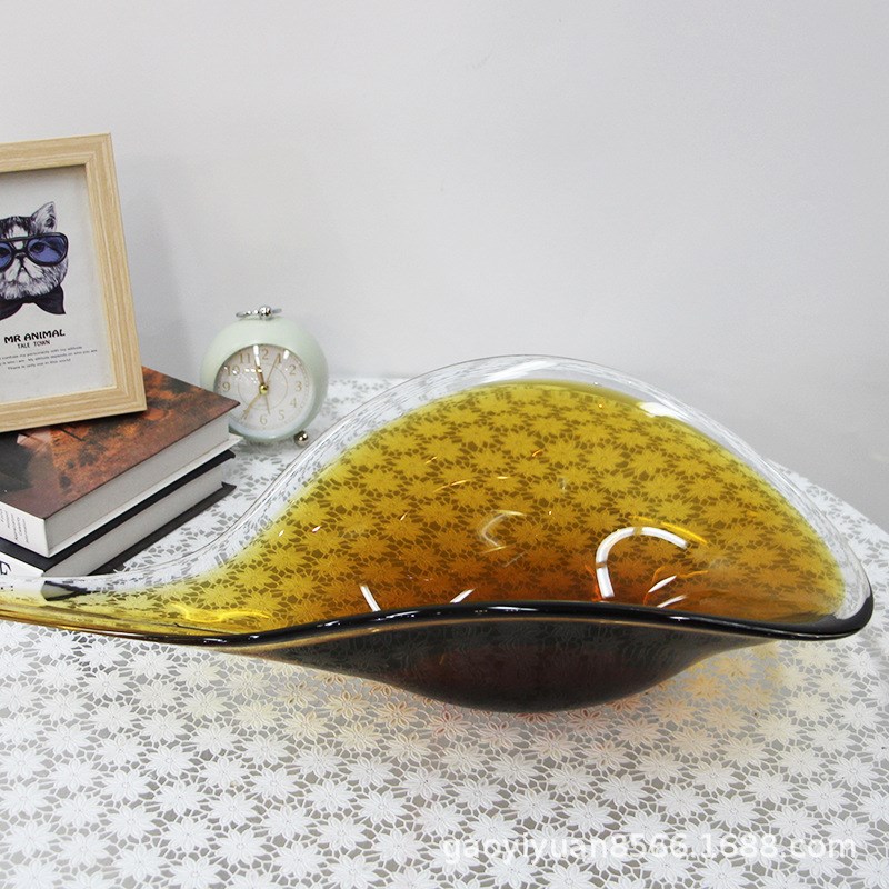 精美琉璃玻璃盘子 家用展厅餐桌水果盘子 现代玻璃花器 玻璃盘子