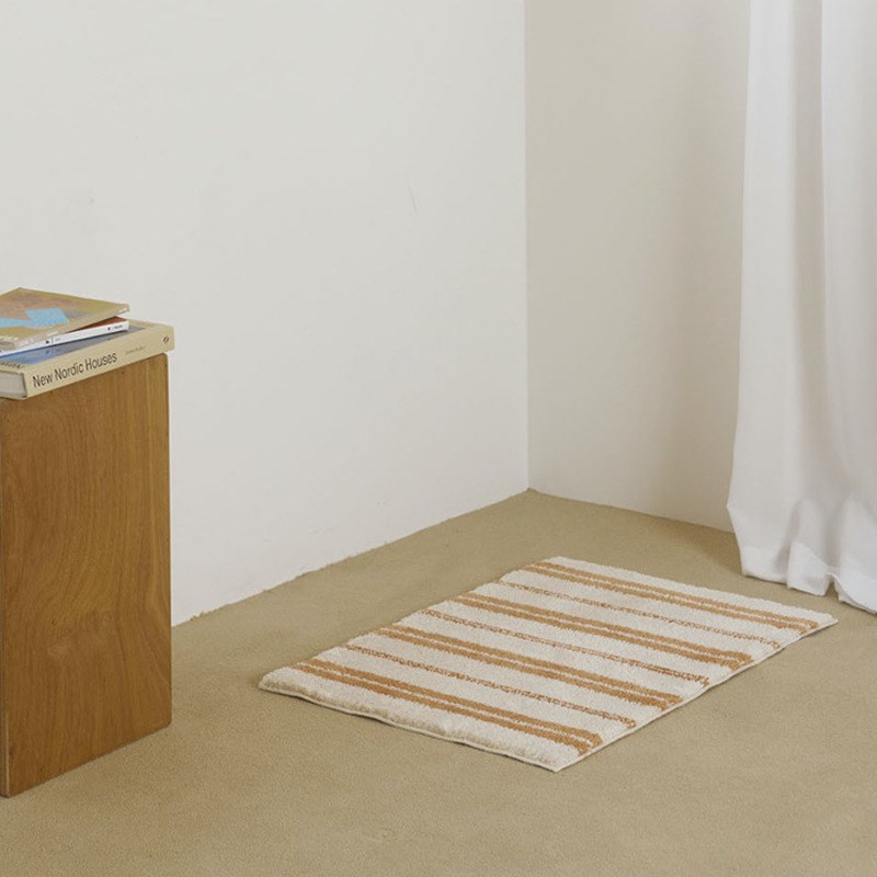 清新简约条纹植绒地毯浴室吸水脚垫簇绒阳台厕所卫生间防滑软地垫