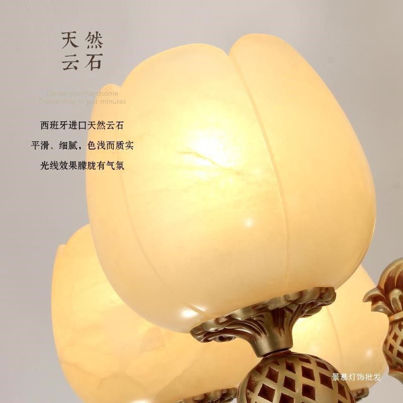 全铜欧式吊灯奢华美式复古云石客厅灯饰简欧大气餐厅全铜灯具