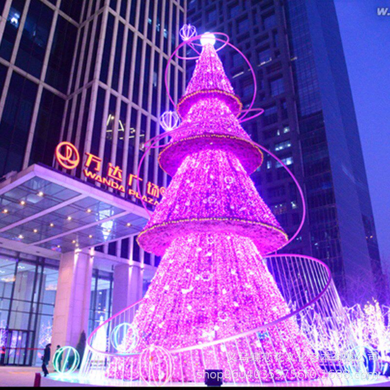 大型钢结构圣诞树广场商场酒店大堂发光造型灯光场景节日气氛布置